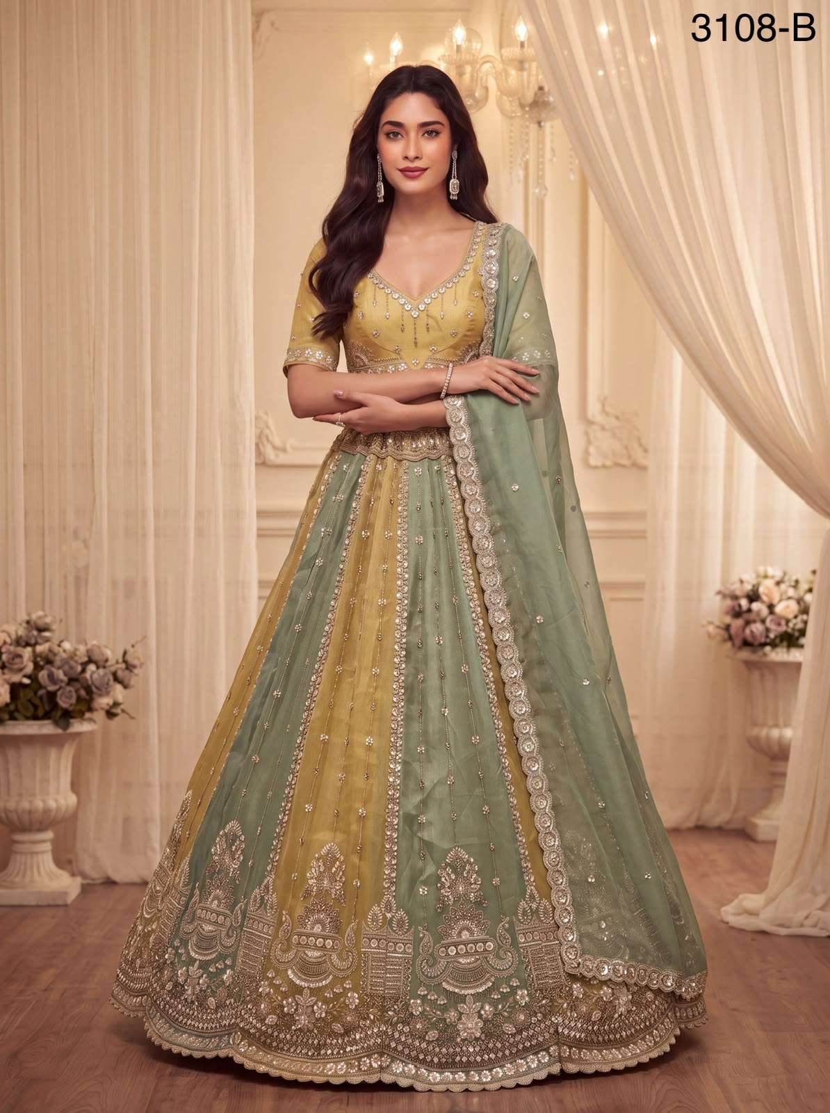 Partywear pastel Color beautiful Satin Silk fancy fabric Lehenga Choli reseller in surat 3108
